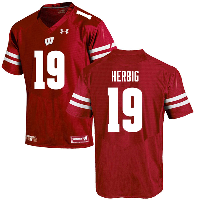 Men #19 Nick Herbig Wisconsin Badgers College Football Jerseys Sale-Red - Click Image to Close
